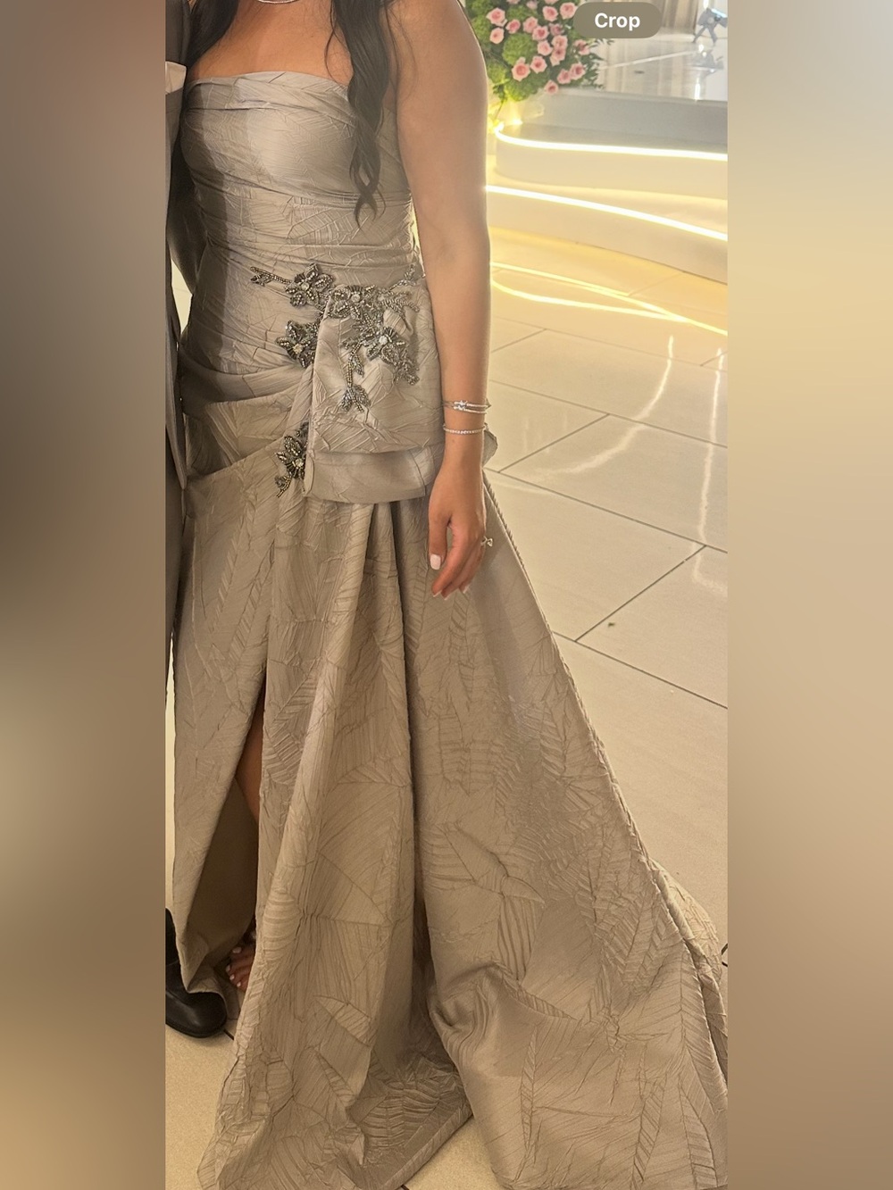 Tarik Ediz Marlow Dress Strapless Evening Gown with Side Embellishment - Picture 4 of 4